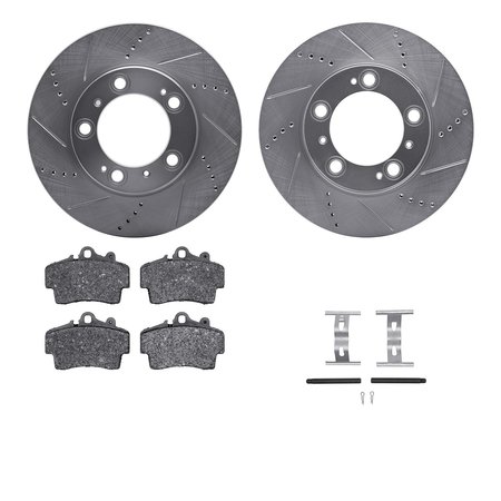 DYNAMIC FRICTION CO 7512-02007, Rotors-Drilled and Slotted-Silver w/ 5000 Advanced Brake Pads incl. Hardware, Zinc Coat 7512-02007